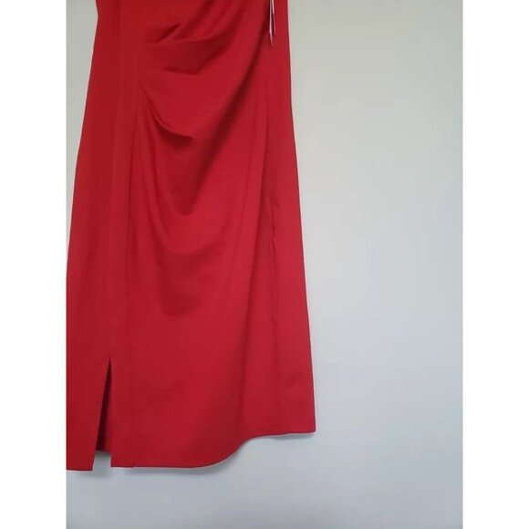 Belle Poque Women S Mini Dress Red Asymmetrical Side Slit Pleated Cocktail NWT - Picture 3 of 5